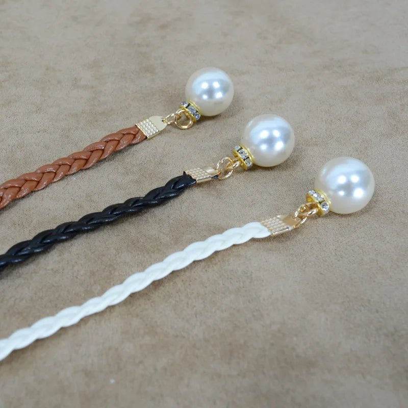 140CM Long Vintage Bohemian Knot Thin Belt Women Elegant Pearl Elastic Braided Waistband Female Summer Seaside Dress Waist Ropes - ZeeBelle.com