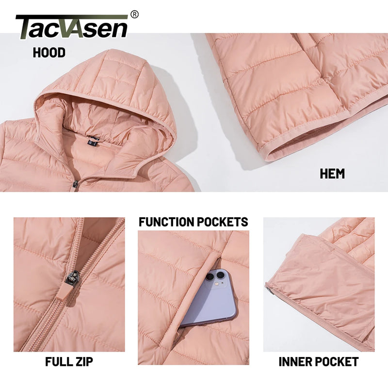 TACVASEN Full Zip Up Hooded Puffer Jacket Womens Winter Quilted Warm Down Coats Casual Windbreaker Padded Outwear Outdoor Cloth