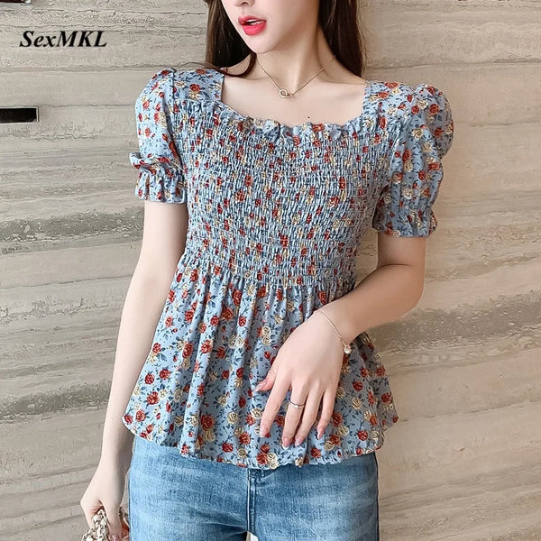 Vintage Summer Chiffon Blouses Womens 2023 Casual Harajuku Floral Printed Blouse Woman Clothes Sexy Korean Tops Camisas Mujer