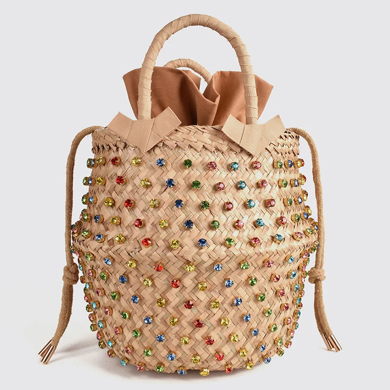 Artmomo Woven Crystal Embellished Tote Bag Rainbow Bucket Bag Women's Shoulder Bags Best Handbags 2020 Purses diamond bags