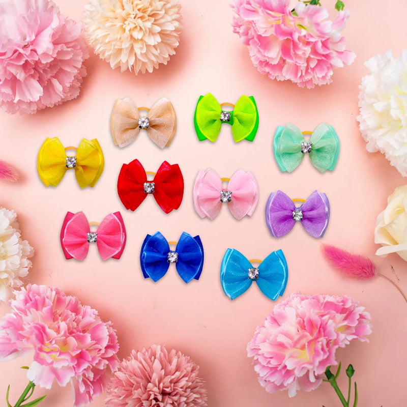 10pcs Dog bows Cute Chiffon Dog Hair Bows Diamond  Dog Hair Accessories Det grooming Bows Dog Accessories for Small Dogs