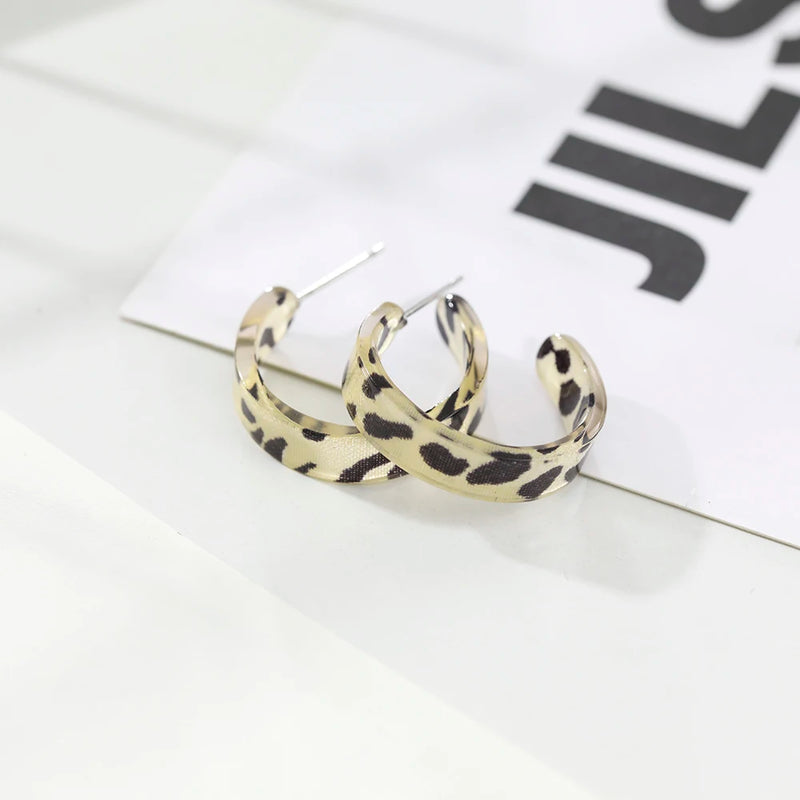 New Korean Statement Earrings for Women Brown Leopard Geometric Hoop Earrings Vintage 2021 Trend Fashion Jewelry Gifts Creative