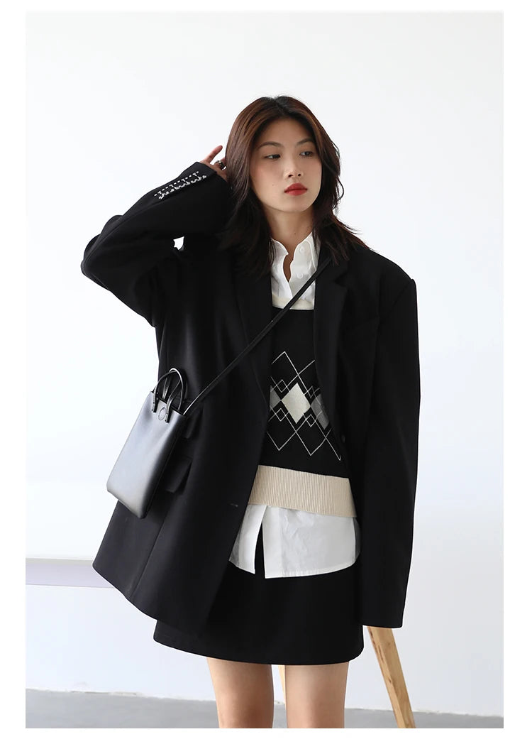 CHICVEN  Women Office Lady Blazer Cuff Embroidery Wide Shoulder Twill Suit Women's Autumn Ladies Outerwear  Stylish Tops