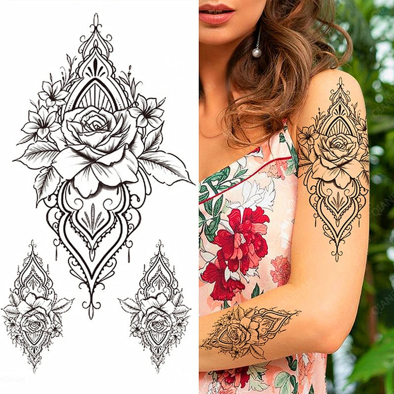 Sexy Flower Bird Temporary Waterproof Tattoo Sticker Girl Butterfly Dreamcatcher Cross Body Arm Sleeve Chest Fake Totem Women