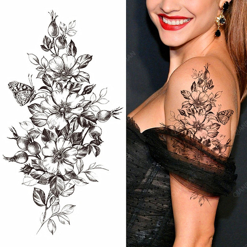 Sexy Flower Bird Temporary Waterproof Tattoo Sticker Girl Butterfly Dreamcatcher Cross Body Arm Sleeve Chest Fake Totem Women