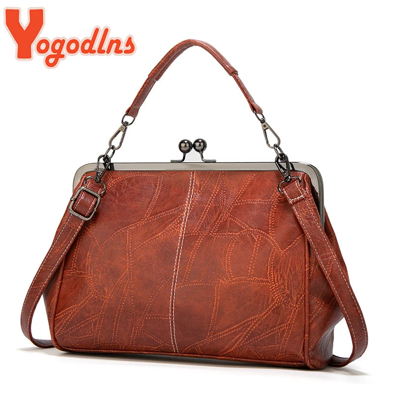 Yogodlns Vintage Clip Handle Bag For Women PU Leather Tote Fashion Shoulder Bag Lady Advanced Evening Wallet Shopping Bag Bolso