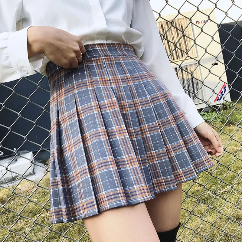 JMPRS High Waist Women Pleated Skirt JK Summer Japan Sweet Preppy Style Girls Dance Mini Skirt Fashion Plaid Zipper Faldas Mujer