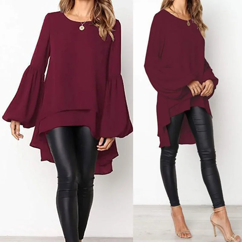 2023 ZANZEA Fashion Puff Sleeve Tops Women's Asymmetrical Blouse Elegant Casual Layered Blusas Female Blusas  Tunic