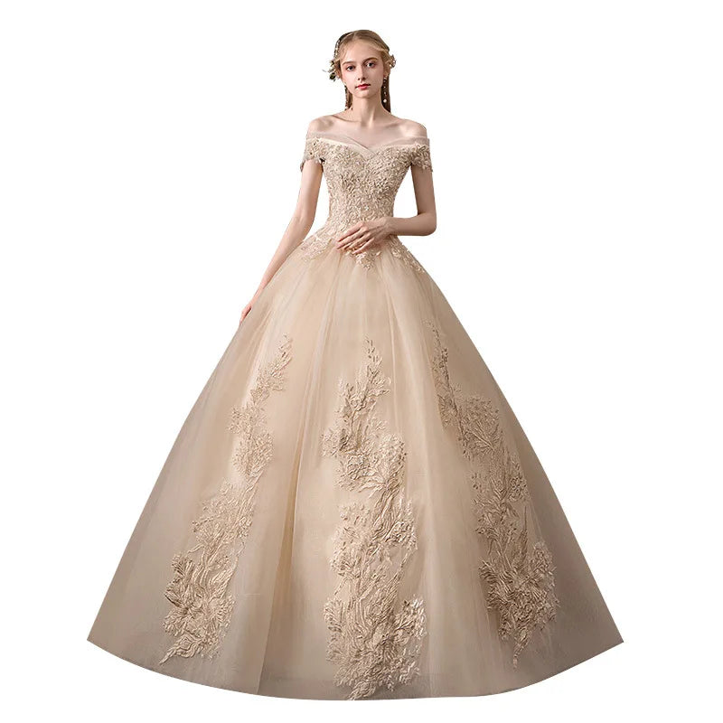 Wedding Dress 2023 New Sexy V-neck Ball Gown Off The Shoulder Princess Vintage Romantic Champagne Wedding Dresse G43
