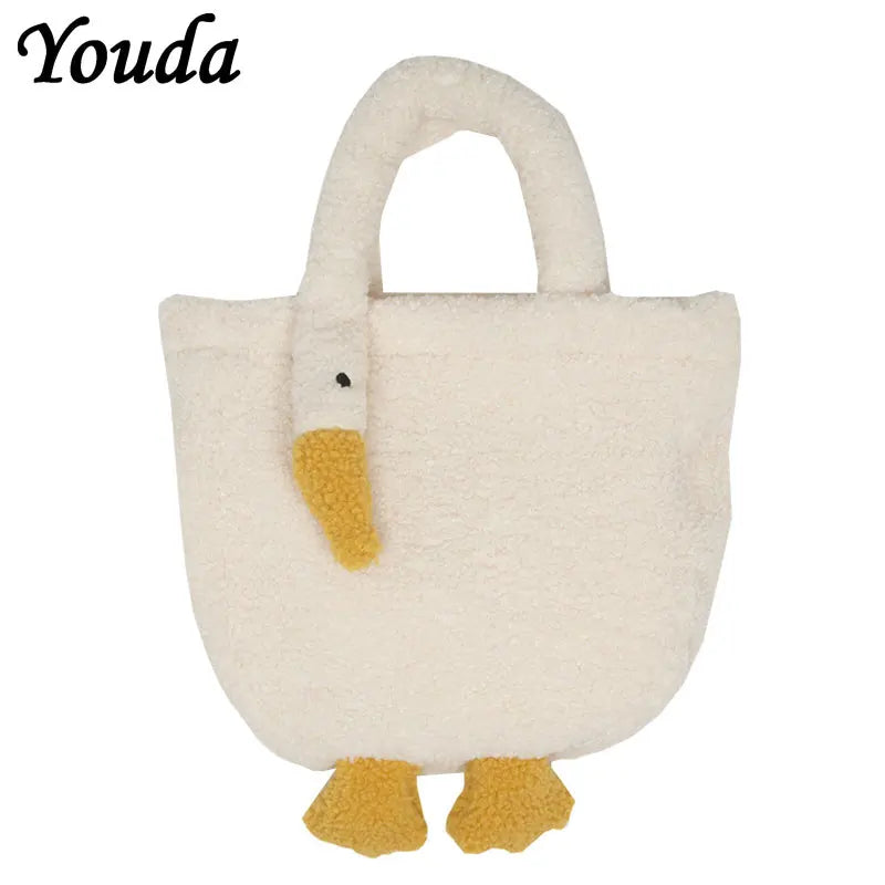 Youda Winter Women Small Plush Tote Simple Warm Cloth Wrist Bags Cute Soft Handbag High Quality Eco Makeup Bag Purses For Girls