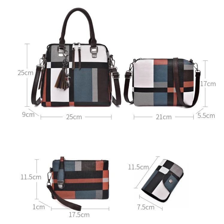 4PCS Women's Bag Set Fashion PU Leather Ladies Handbag Grid Print Messenger Shoulder Bag Wallet Bags Famous brand 2020
