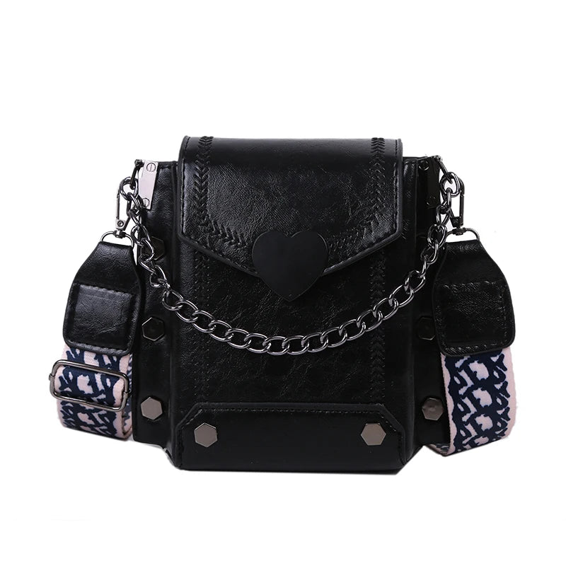 Bag Women's 2021 New Korean Style Retro Heart-Shaped Lock Mobile Phone Women's Bag Studded Shoulder Bag Women's Messenger Bag