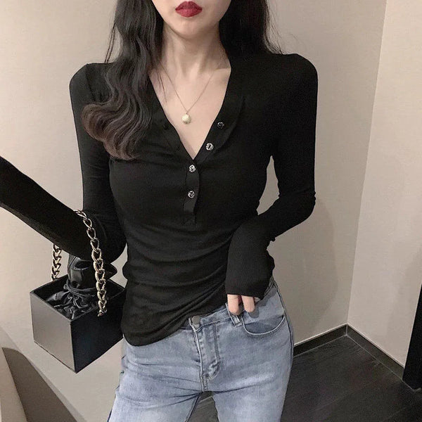 Blouse Women Cotton V-neck Long Sleeve Shirts 2024 Fall Women's Clothing Slim Fit Top Blusas Ropa De Mujer