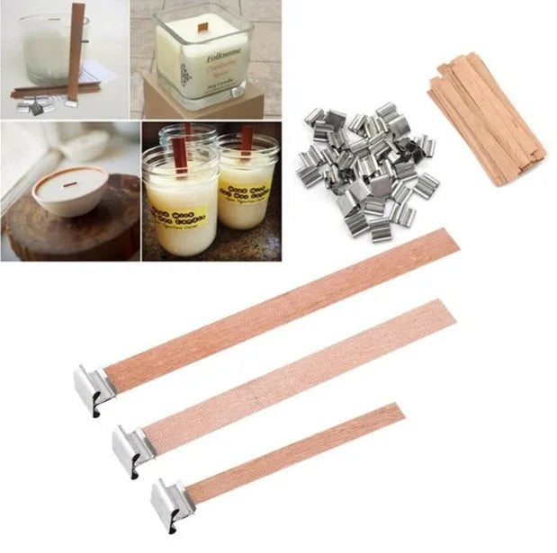 30pcs Wooden Candle Wicks Candle Making Set Wicks with Clip Base  Naturally Smokeless Wood Core for DIY Candle Jar Making Tools