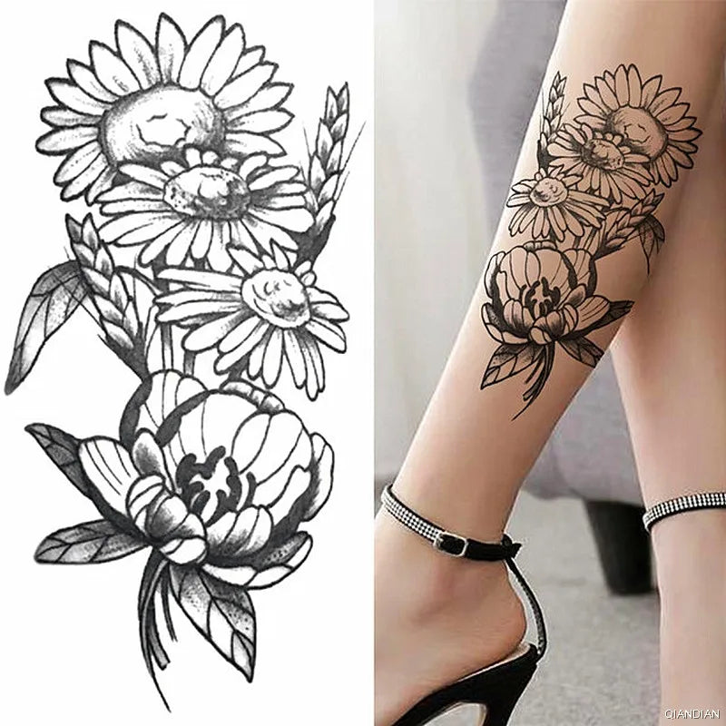 Sexy Flower Bird Temporary Waterproof Tattoo Sticker Girl Butterfly Dreamcatcher Cross Body Arm Sleeve Chest Fake Totem Women