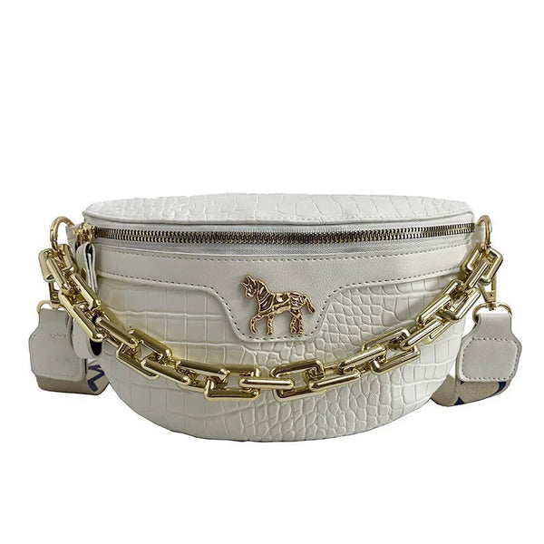 Thick Chains Fanny Packs Women Leather Waist Bag Luxury Brand Shoulder Crossbody Chest Bags Fashion Mini Female Belt Bags Purses