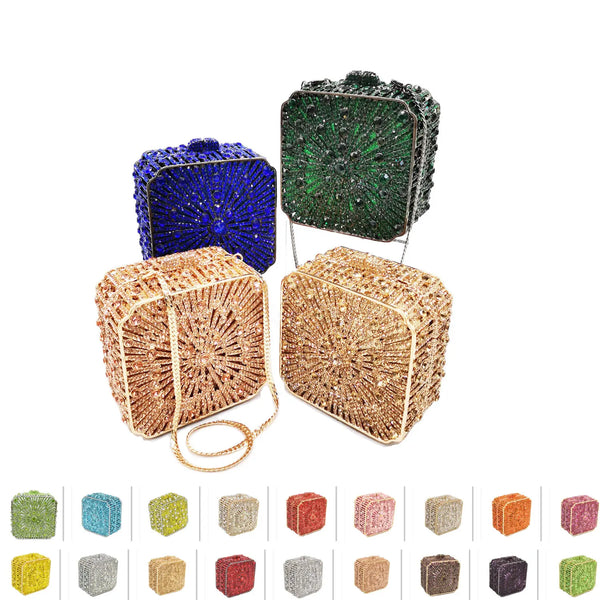 KHNMEET Female banquet Party Purse Luxury Crystal Clutch Bag Box Metal Frame Chain Women Evening Bag Girl Golden Handbags SC228
