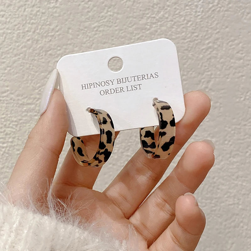 New Korean Statement Earrings for Women Brown Leopard Geometric Hoop Earrings Vintage 2021 Trend Fashion Jewelry Gifts Creative