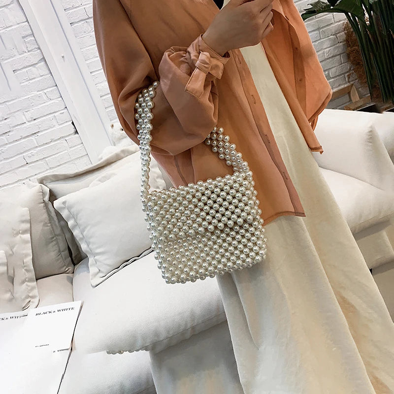 Hand Woven Pearl Handbags Women 2019 Luxury Small Beaded Flap Box Pearl Clutch Purses And Handbag Ladies Mini Cross Body Bag