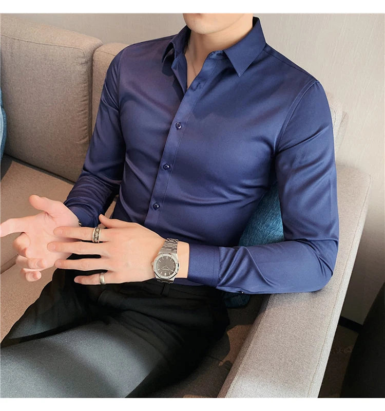 Camisas De Hombre Long Sleeve Shirts For Men Clothing 2024 Business Formal Wear Camisa Social Masculina Slim Fit Chemise Homme