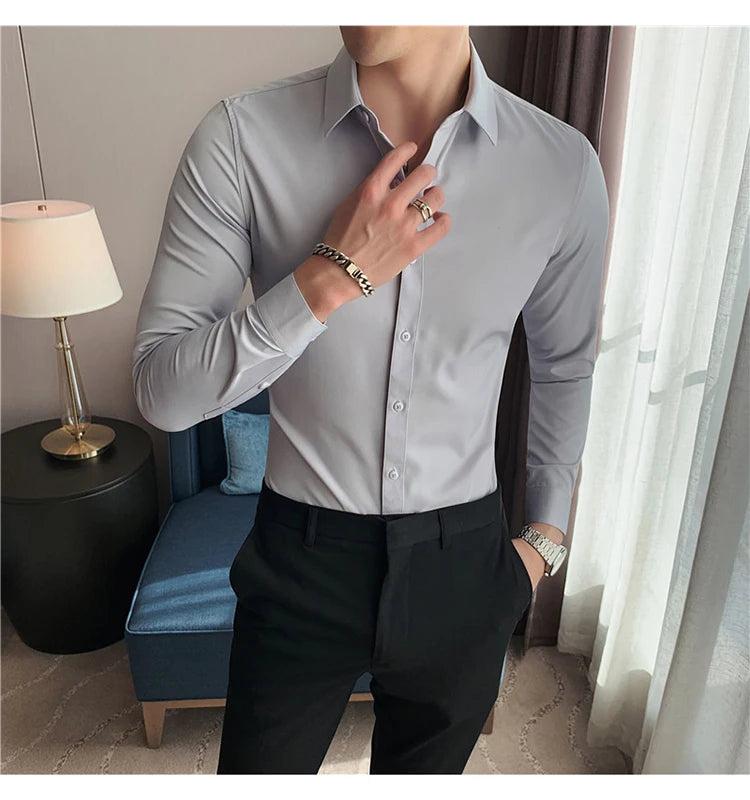 Camisas De Hombre Long Sleeve Shirts For Men Clothing 2024 Business Formal Wear Camisa Social Masculina Slim Fit Chemise Homme