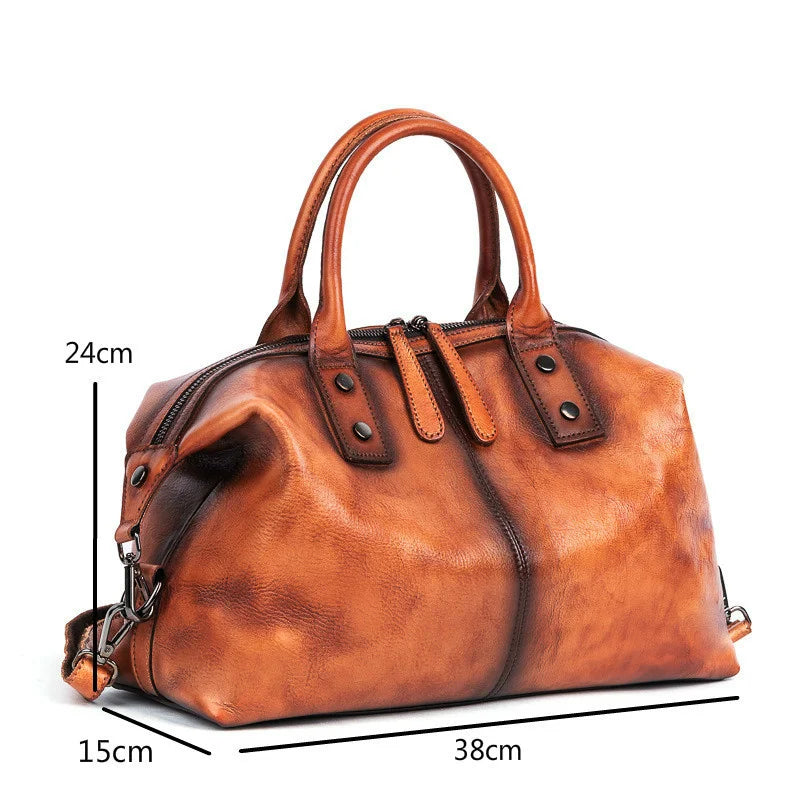 2024 New Hand Painted Women Handbag Luxury Genuine Cowhide Leather Dumpling Bag Large Capacity Vintage Top-handle Bag For Female