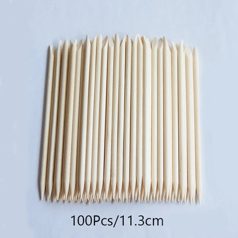 Lurayee Nail Cuticle Pusher Orange Wood Sticks Nail Manicures Remover Wooden Design Nail Gel Polish Drawing Stick for Nail Art