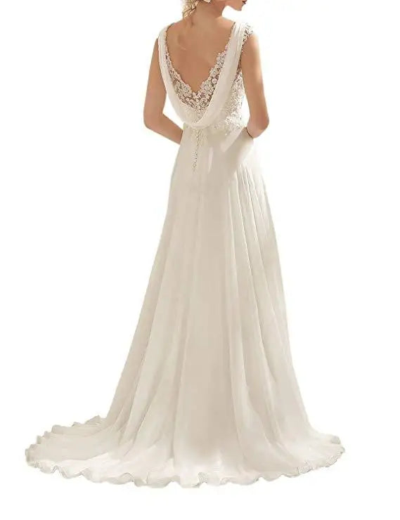 Beach Wedding Dress Plus Size White/Lvory Chiffon Lace Appliques Elegant Dresses For Bridal Gown Backless Vestido De Noiva