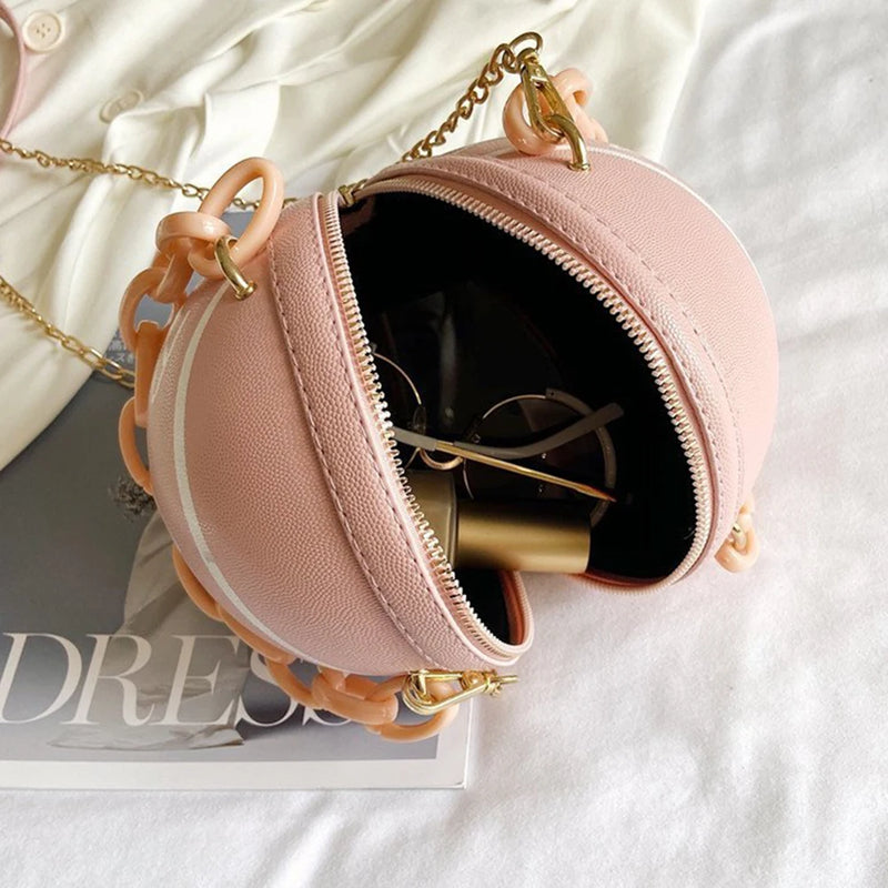 Personality women's bag pu leather basketball bag 2021 new ball purses teenager girls shoulder bags crossbody chain hand bags