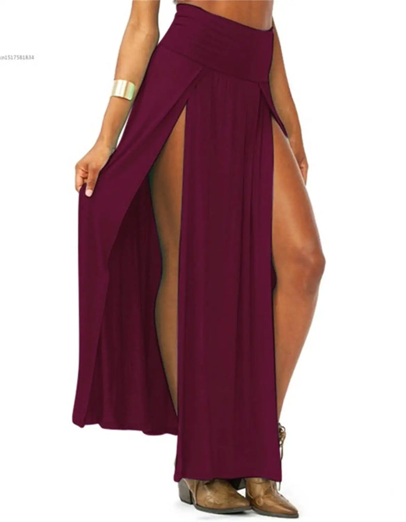 2022 New Arrival High Waisted Sexy Womens Double Slits Summer Solid Long Maxi Skirt Wholesale 51 Valentine's Day Gifts