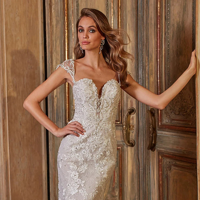 Shiny Mermaid Wedding Dresses With Removable Train Vestido De Noiva Sereia Sexy Backless Appliques Beading Crystal Gowns