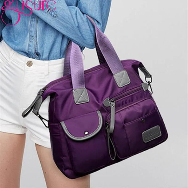 Gusure Women's Multi-pockets Shoulder Bag New Fashion Portable Outdoor Travel Zipper Multi-function Large Capacity Handbags