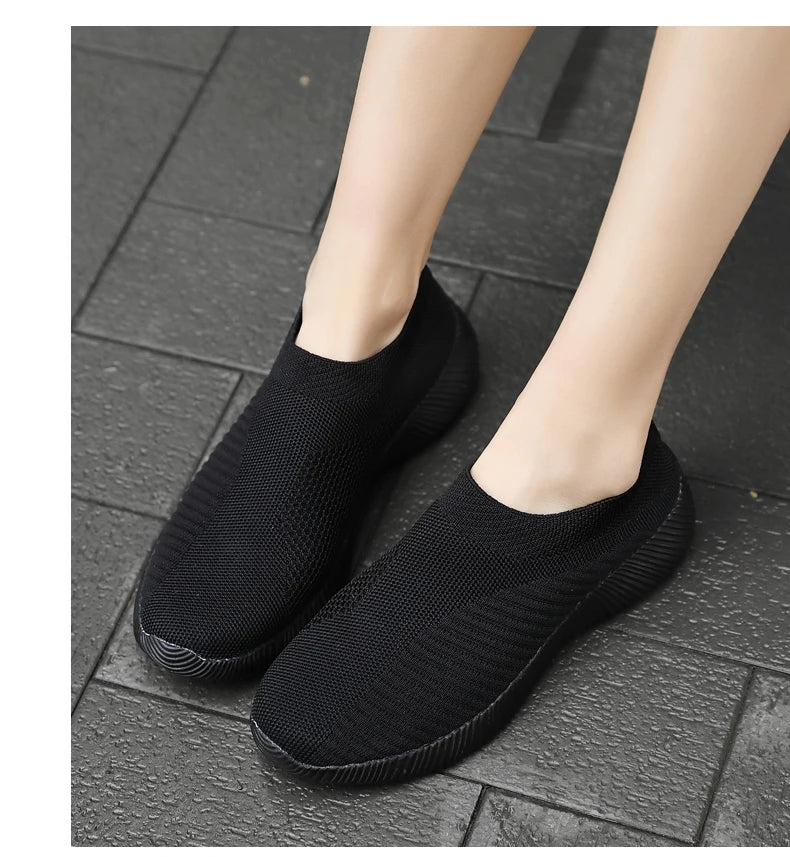 Women Vulcanized Shoes High Quality Women Sneakers Slip On Flats Shoes Women Loafers Plus Size 42 Walking Flat