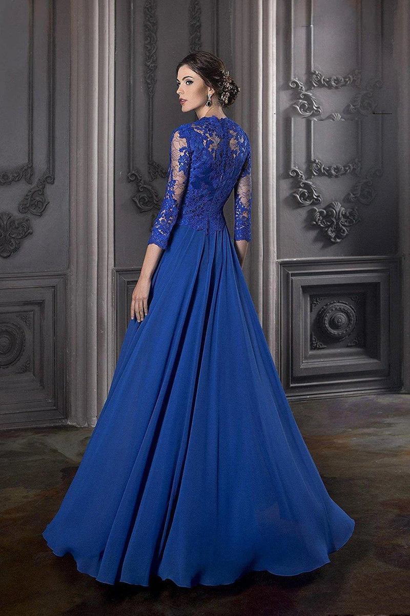 Elegant Blue Mother of the Bride Dresses Long Sleeves Lace Exquisite Chiffon A Line Wedding Party Guest Evening Prom Gowns 2024