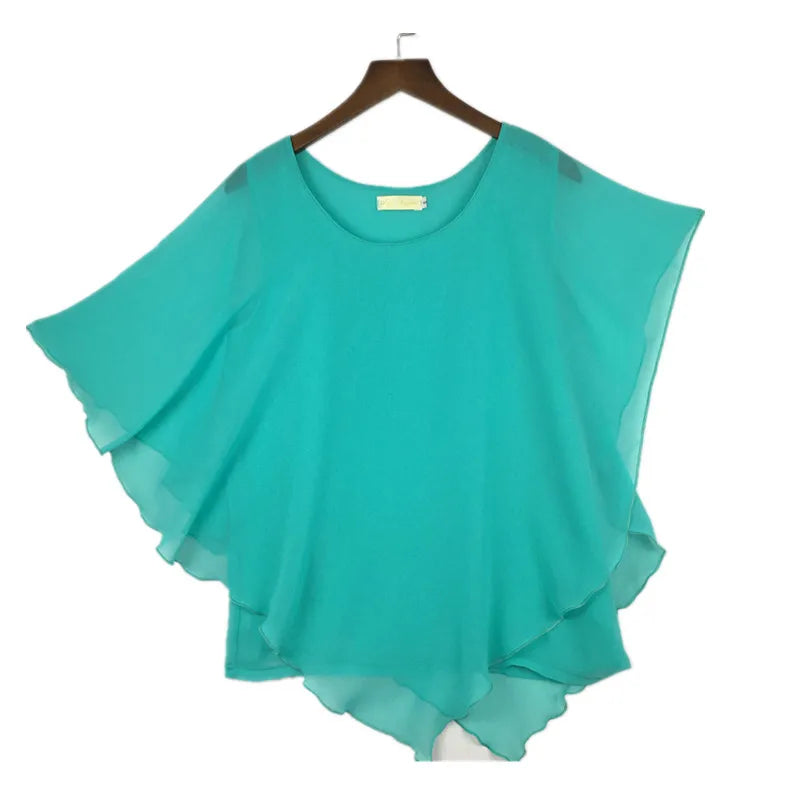 roupas plus size femininas gordinha sexy Ladies Chiffon Blouses ,Batwing sleeve top mujer women asymmetric shirts blusas koszule