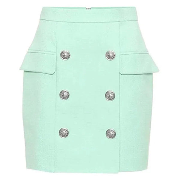 HIGH STREET 2024 Newest Designer Skirt Women's Lion Buttons Double Breasted Mini Skirt