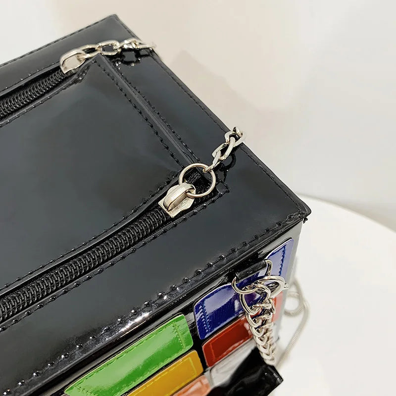 Small Handbags For Women Rubik's Cube Design Women Purse Square  Handbag Mini With Metal Chain Leather Crossbody Bag