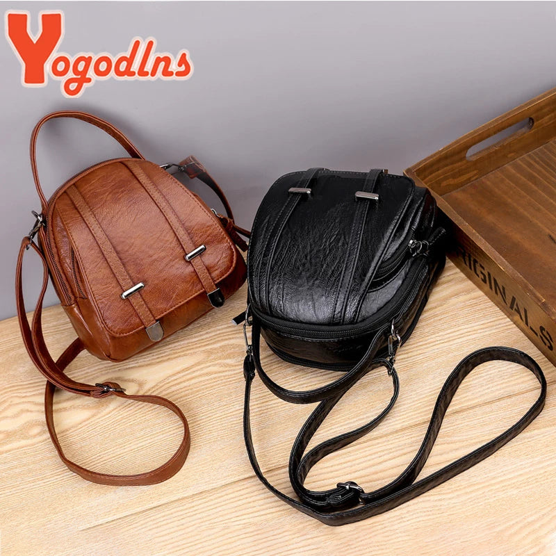 Yogodlns Vintage Small Shoulder Bag Women Soft PU Leather Crossbody Bag Multifunction Messenger Bag Casual Lady Handbag Bolso