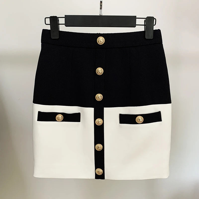 Newest 2024 Designer Skirt Women's High Street Color Block Lion Buttons Mini Skirt