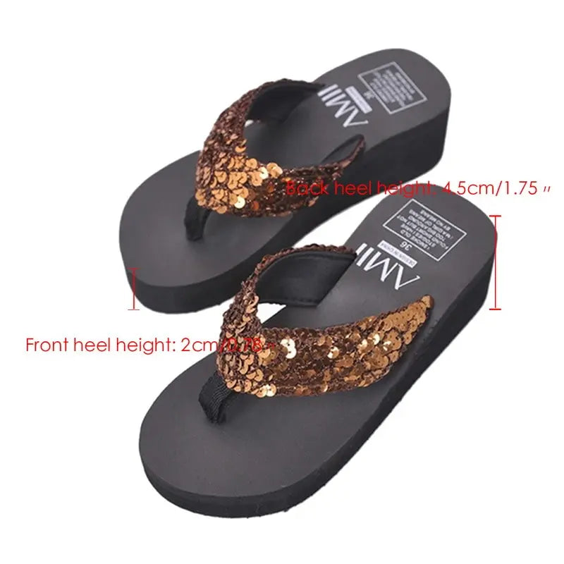 Flip Flops Women Slippers Beach Sandals Sequins Bling Shoes For Women 2022 Wedges Platform Slippers Female Luxury Designer Shoes