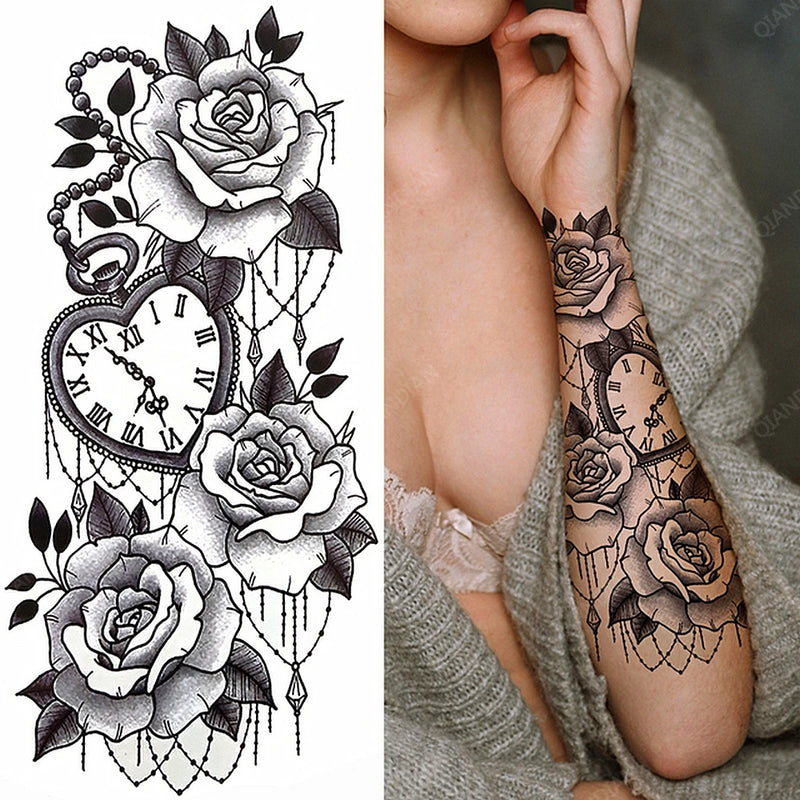 Sexy Flower Bird Temporary Waterproof Tattoo Sticker Girl Butterfly Dreamcatcher Cross Body Arm Sleeve Chest Fake Totem Women