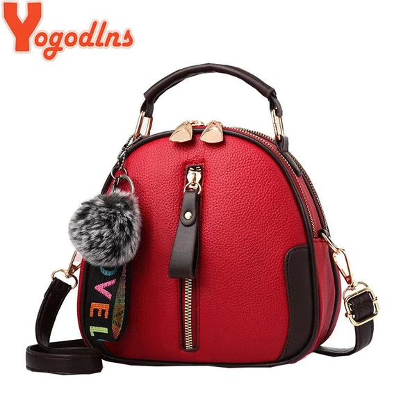 Yogodlns Fashion Solid Color Women Shell Bag Portable Shoulder Bag Fashion PU Leather Elegant Female Bag With Gray Hair Ball