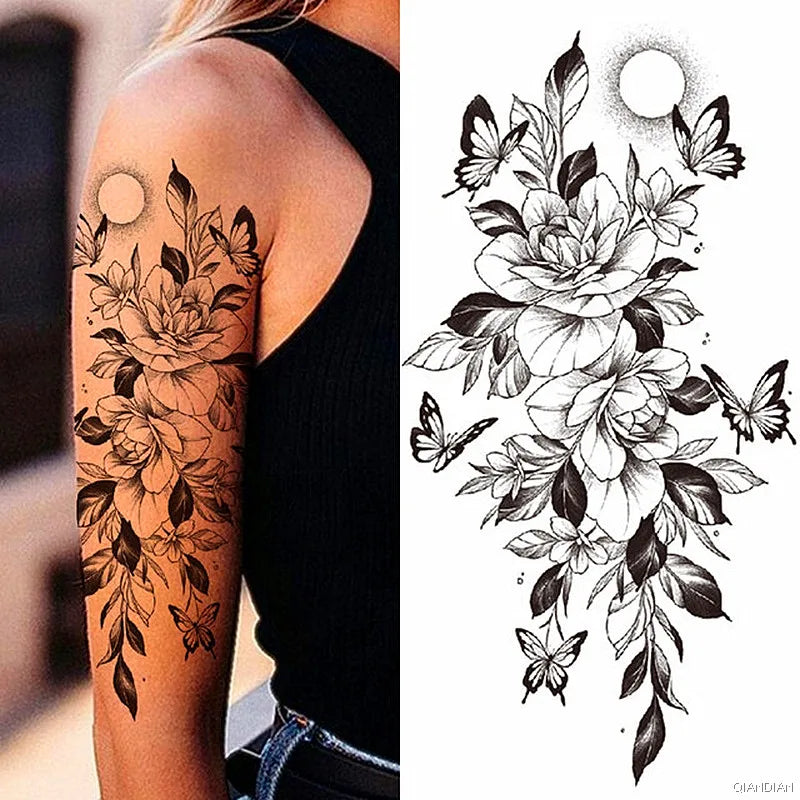 Sexy Flower Bird Temporary Waterproof Tattoo Sticker Girl Butterfly Dreamcatcher Cross Body Arm Sleeve Chest Fake Totem Women