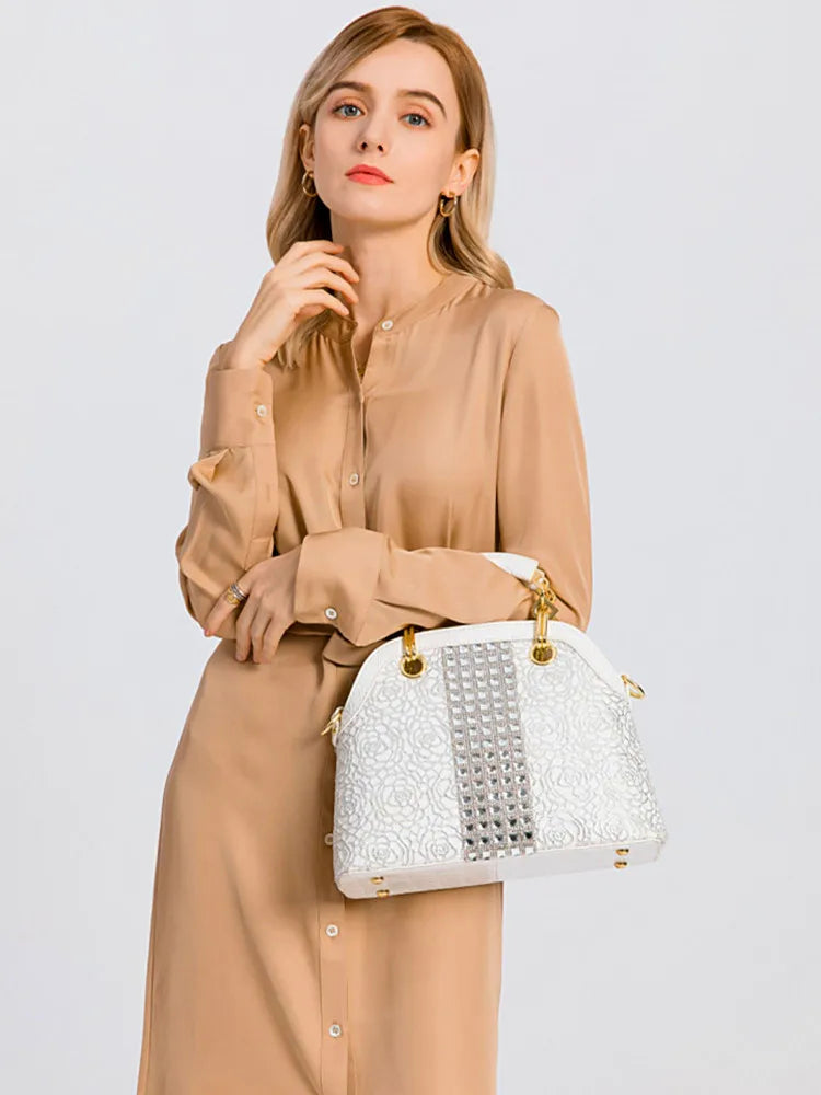 Luxury Fashion Diamonds Women Handbags Crossbody Female Shoulder Shell Bag Rhinestone Messenger Bags Crocodile Pattern Leather