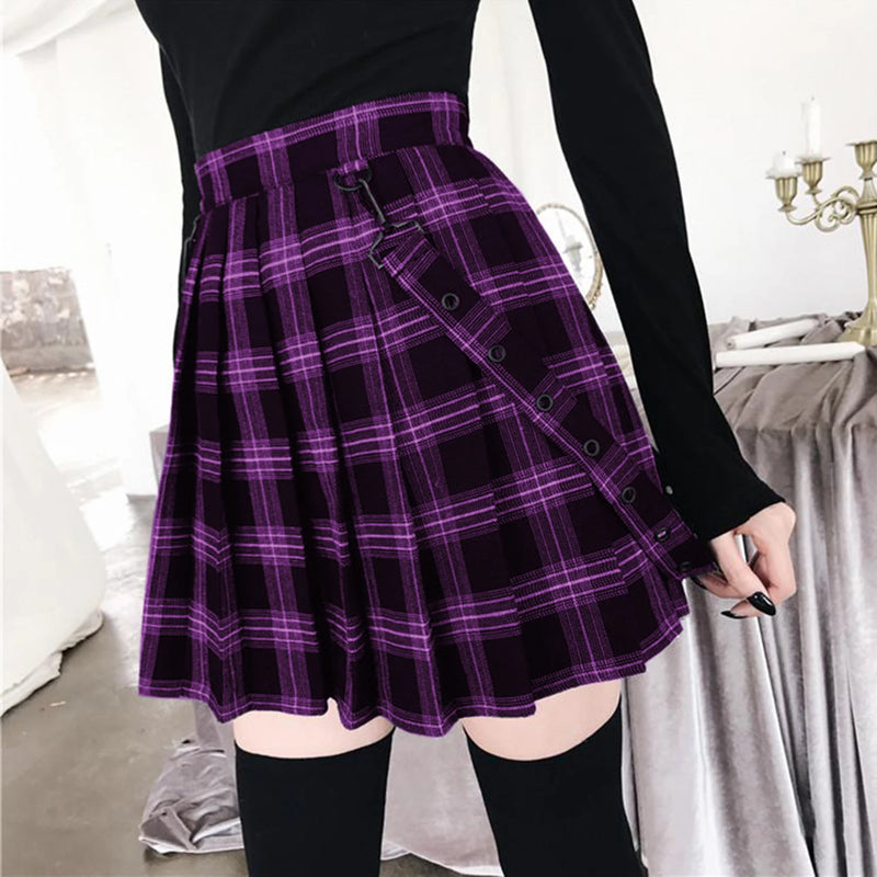 2020 Hot Sale Gothic Vintage Plaid Mini Skirt Women Suspender Strap Pleated A-line Skirts High Waist Casual Plus Size Faldas