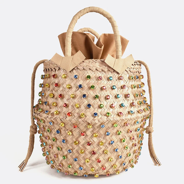 Artmomo Woven Crystal Embellished Tote Bag Rainbow Bucket Bag Women's Shoulder Bags Best Handbags 2020 Purses diamond bags