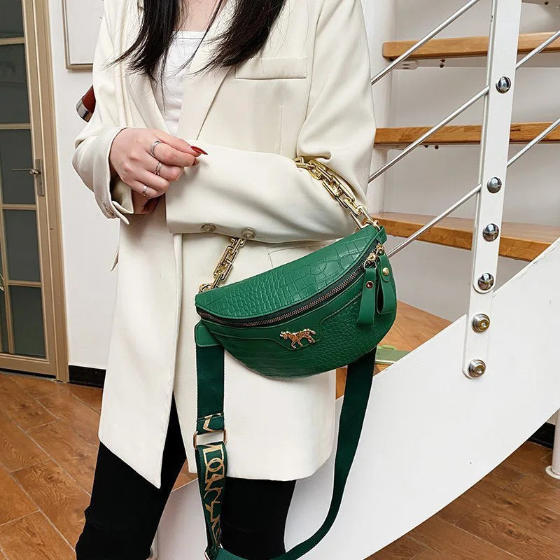 Thick Chains Fanny Packs Women Leather Waist Bag Luxury Brand Shoulder Crossbody Chest Bags Fashion Mini Female Belt Bags Purses