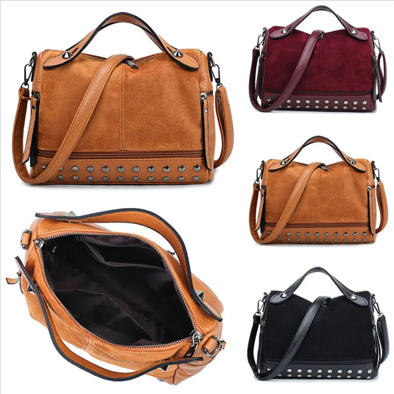 3 Colors Fashion Women's Large-capacity Shoulder bag Travel Rivet Matte Tote bag Messenger bag Handbag