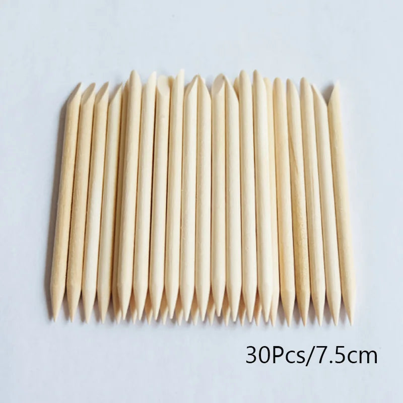Lurayee Nail Cuticle Pusher Orange Wood Sticks Nail Manicures Remover Wooden Design Nail Gel Polish Drawing Stick for Nail Art