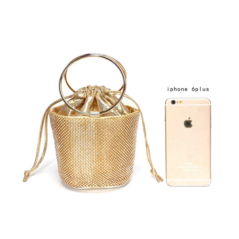 SEKUSA new design women evening bags rhinestones bucket ladies clutch purse ladies handbags